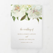 Elegante gouden witte bloem moderne bruiloft drieluik uitnodiging (Cover)