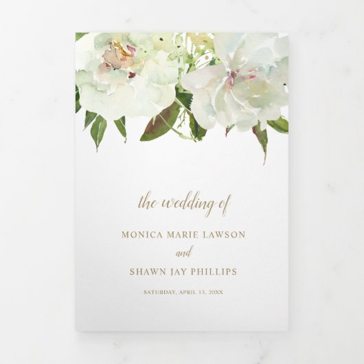 Elegante gouden witte bloem moderne bruiloft drieluik uitnodiging (Cover)