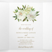 Elegante gouden witte bloem moderne bruiloft drieluik uitnodiging (Binnenkant midden)