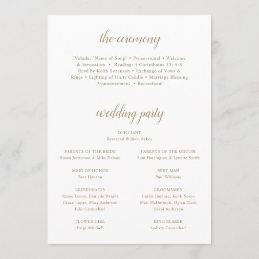 Elegante gouden witte bloem moderne bruiloft programma (Achterkant)