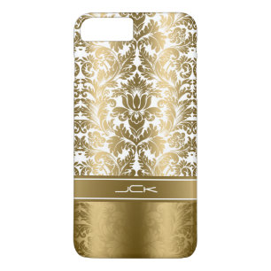 Elegante gouden & witte bloemdamast 	iPhone 8 plus / 7 plus hoesje