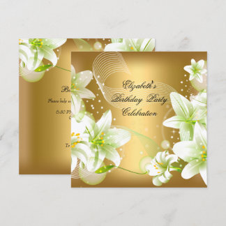 Elegante Gouden Witte Bloemige Verjaardagsfeestje Kaart