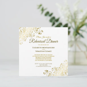 Elegante gouden witte bruiloft repetitie dinerplei kaart