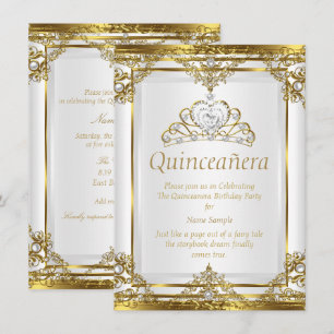 Elegante Gouden Witte Parel Princess Quinceanera Kaart
