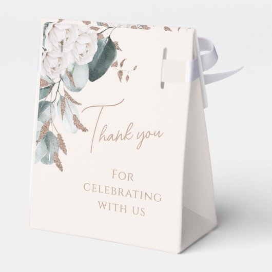 Elegante gouden witte rozen & groen bruidsdouche bedankdoosjes (Achterkant)