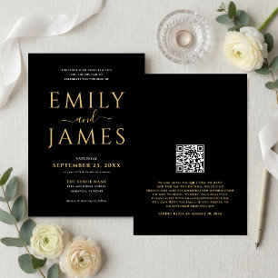 Elegante Gouden Witte Schrijf QR Code Trouw Zwart Kaart