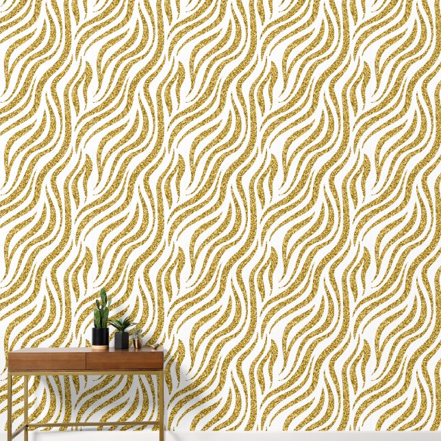 Elegante gouden witte zebra print behang (Hal)