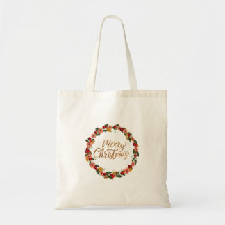 Elegante Gouden Zalig Kerstmis Bloemenkranse Tote Bag
