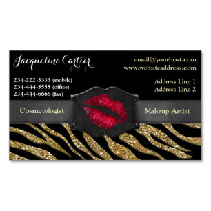 Elegante Gouden Zebra Glitter Kiss Cosmetologist Visitekaartje Magneet