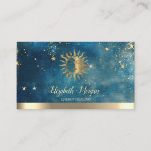 Elegante Gouden Zon Sterren Blauwe Aquarel Visitekaartje