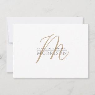 Elegante gouden zwart monogram koppels notitiekaartje