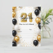 Elegante gouden & zwarte ballon 21e verjaardag Uit Kaart (Staand voorkant)