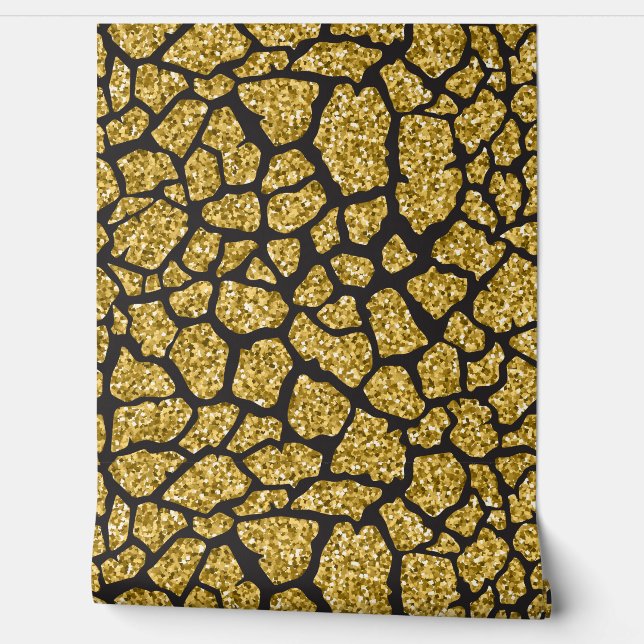 Elegante gouden zwarte giraffe print behang (Afrollen)