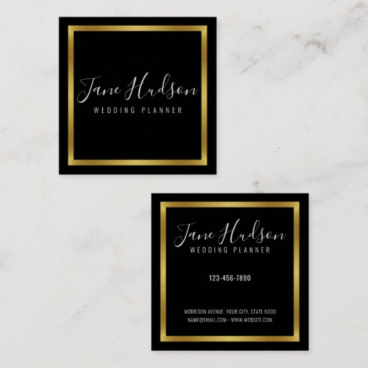 Elegante Gouden Zwarte Minimalistische Bewerkbare Vierkante Visitekaartje (Voorkant / Achterkant)