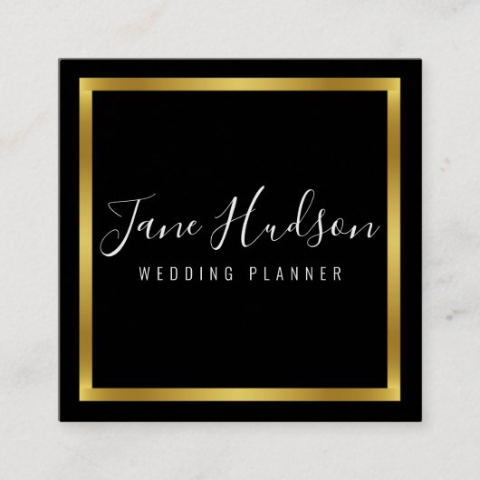 Elegante Gouden Zwarte Minimalistische Bewerkbare Vierkante Visitekaartje (Voorkant)