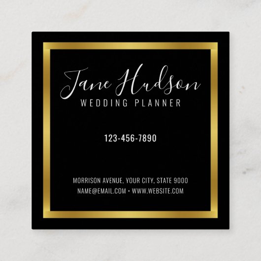 Elegante Gouden Zwarte Minimalistische Bewerkbare Vierkante Visitekaartje (Achterkant)