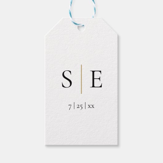 Elegante gouden zwarte monogram bruiloft cadeaulabel (Voorkant)