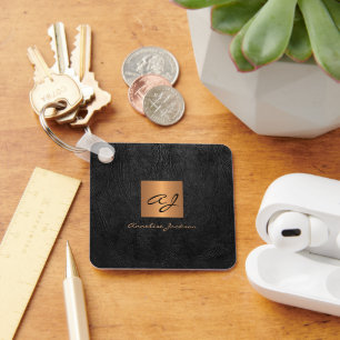 Elegante gouden zwarte monogram en naam gepersonal sleutelhanger