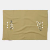 Elegante gouden zwarte script naam monogram theedoek (Horizontaal)