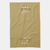 Elegante gouden zwarte script naam monogram theedoek (Verticaal)