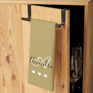 Elegante Gouden Zwarte Script Naam Monogram Theedoek