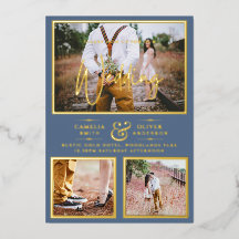 Elegante GOUDFOLIE Foto Collage Stofblauwe Huwelij