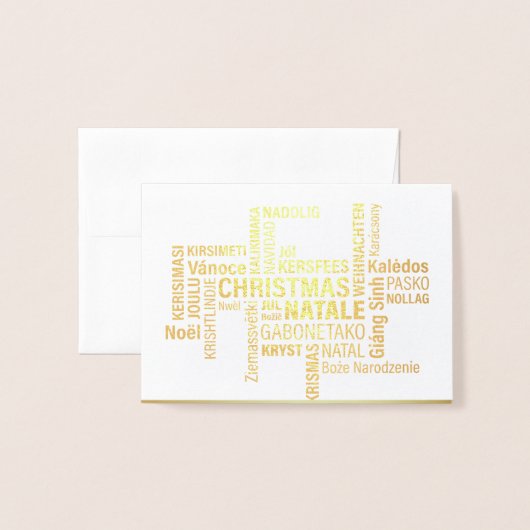 Elegante goudfolie Kerstvakantie Multi Language Folie Kaarten (Voorkant met envelop)