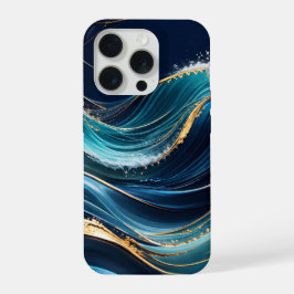Elegante goudgeaccentueerde oceaangolven iPhone 15 pro hoesje