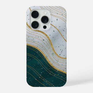 Elegante goudgolven op diepgroen Abstract iPhone 15 Pro Hoesje