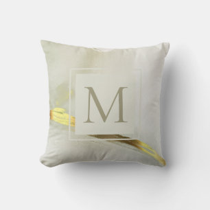Elegante Goudkleurige Inkt Monogram Abstracte Kussen
