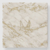 Elegante goudkleurige marmer monogram stenen onderzetter (Voorkant)