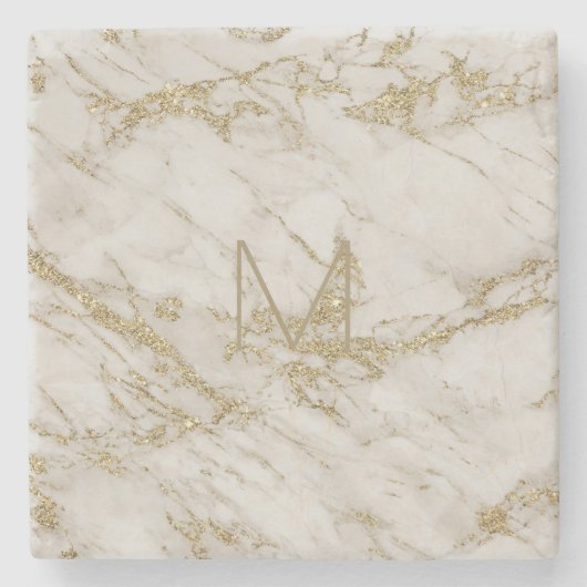 Elegante goudkleurige marmeren monogram stenen onderzetter (Voorkant)