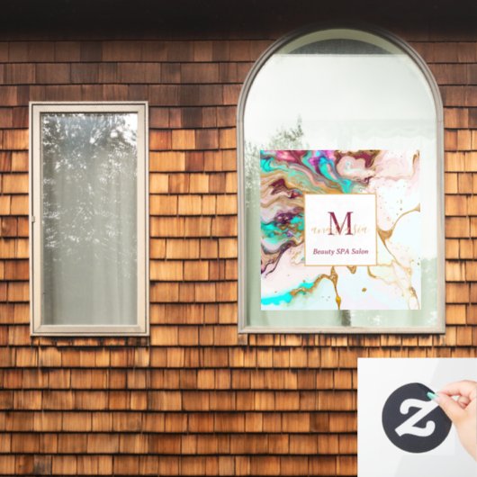 Elegante Goudvos Marmer Monogram Schoonheidssalon Raamsticker (Huis Raam)