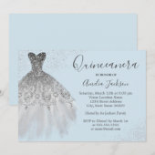 Elégante Gown Dusty Blue Quinceanera Invitation (Devant / Derrière)