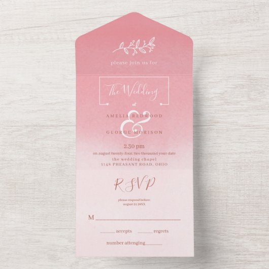 Elegante Gradiënt Roze Achtergrond Bruiloft All In One Uitnodiging (Binnen)