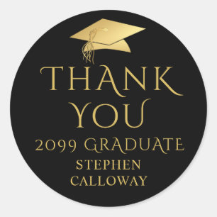 Elegante Graduate Bedankt Zwarte Gouden Dop Ronde Sticker