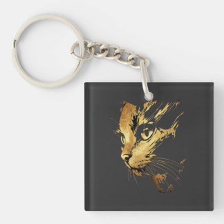 Elegante Grafiek Zwart en Goud Textuur Kat Sleutelhanger
