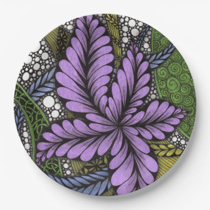 Elegante Grafische Paarse Blad Bloem Zen Doodle Pa Papieren Bordje
