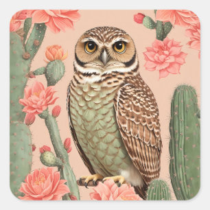 Elegante grafuil en cactussen vierkante sticker