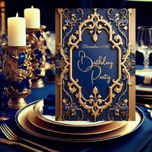 Elegante granaat blauw goud sierlijke verjaardagsf kaart