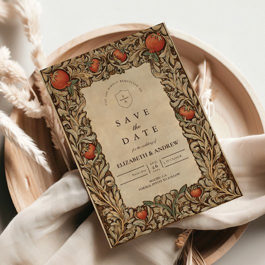 Elegante granaatappel bruiloft save the date