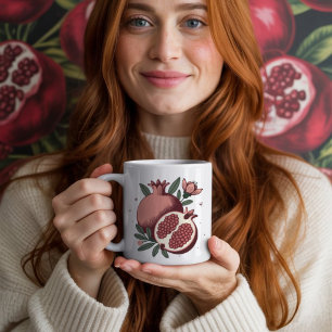 Elegante granaatappelvrucht met botanische bloem koffiemok