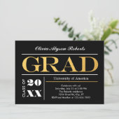 Élégante Grande Lettres d'or Invitation de diplôme (Debout devant)