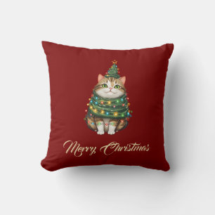 Elegante grappige kat kerstboom rood groen kussen
