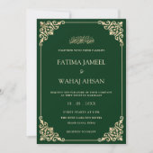 Elegante Green Gold Script Moslim bruiloft Kaart (Voorkant)