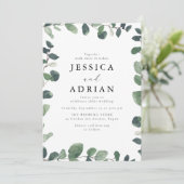 Elegante Green Leaf Border Moderne bruiloft Kaart (Staand voorkant)