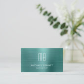 Elegante Green Metallic Monogram Consultant Visitekaartje (Staand voorkant)
