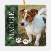 Elegante Green Plaid Pet Naam en foto Keramisch Ornament (Voorkant)