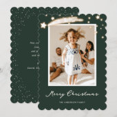 Elégante Green Starry Photo Joyeuse carte de Noël (Devant / Derrière)