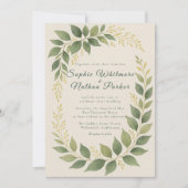 Elegante Greenery Gold accenten bruiloft uitnodigi Kaart (Voorkant)
